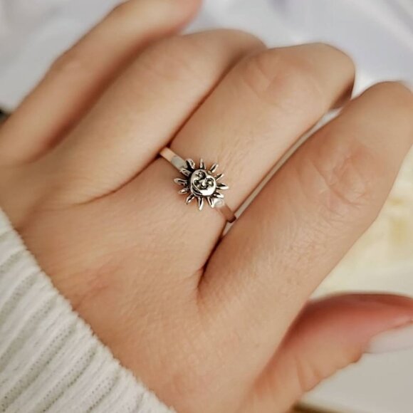 Sterling Silver Sun Ring, Women's Sun Ring, Minimalist Ring for Women - Picture 2 of 10